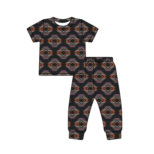 Preorder (moq 5)Baby Boys Colorful Aztec Top Pants Western Pajamas Set 12.18