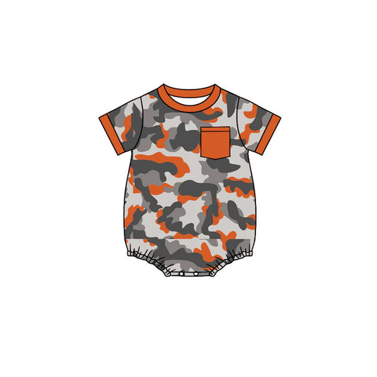 Preorder (moq 5)Baby Boys Short Sleeve Southern Orange Grey Camo Pockets Rompers 12.16