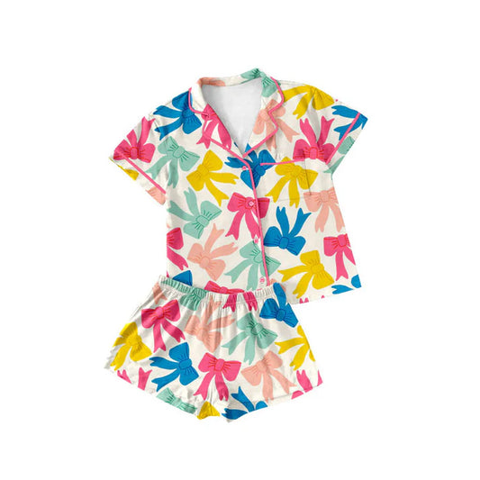 Preorder(moq 5) Baby Girls Colorful Bows Button Pockets Top Shorts Pajamas Sets 10.15