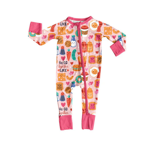 Preorder (moq 5)Baby Girls Hamburgers and Vegetables Zipper Footie Rompers 10.23