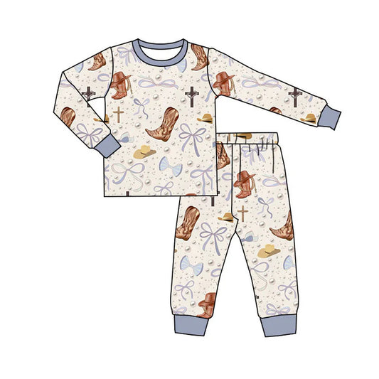 Preorder(moq 5) Baby Girls Hats Boots Crosses Bows Pants Western Pajamas Sets 11.8