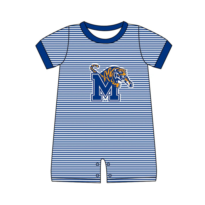 Preorder (moq 5)Baby Boys Blue Stripe M Tigers Team Shorts Rompers 12.13