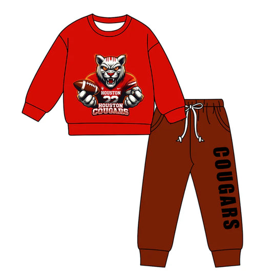 Preorder(moq 5) Baby Boys Houston Cougars Red Top Pockets Jogger Pants Team Clothes Sets 11.11