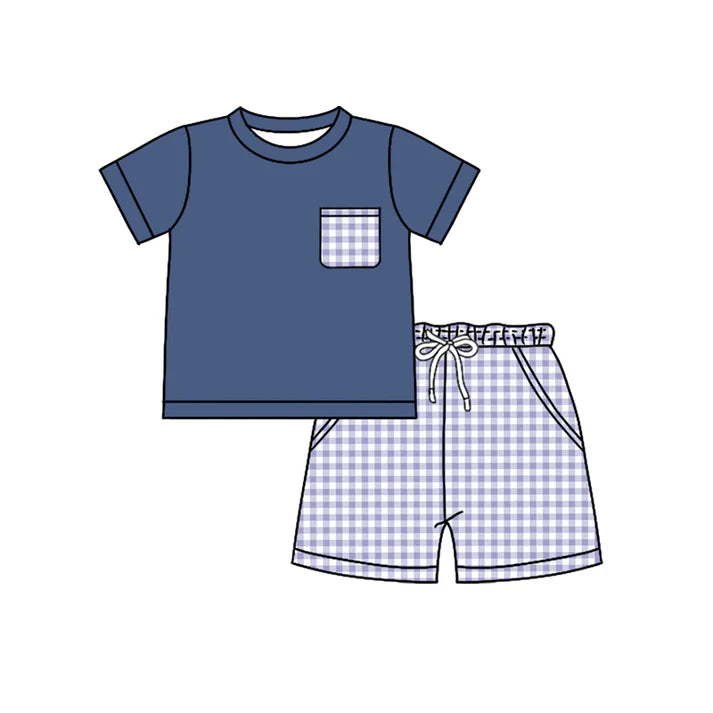 Preorder (moq 5)Baby Boys Grey Shirt Top Checked Pockets Shorts Clothes Set 12.18