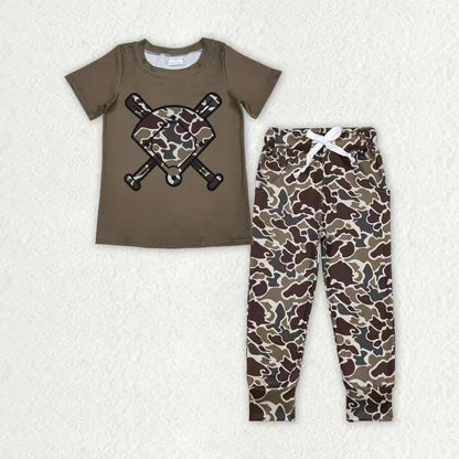 Sibling Baby Boys Southern Camo Baseballs Top Legging Jogger Pants Team Clothes Sets 1.8