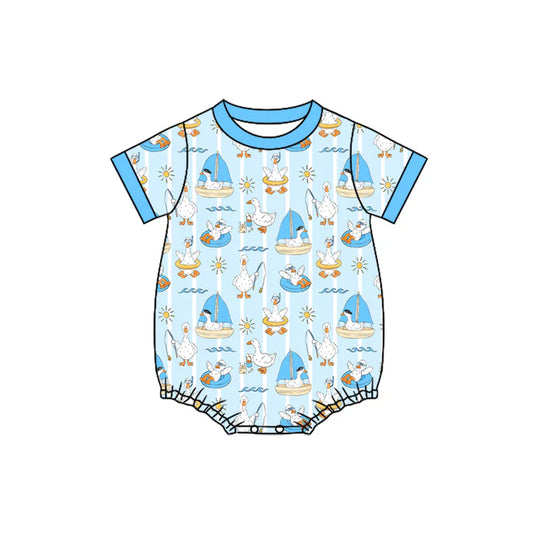 Preorder (moq 5)Baby Boys Short Sleeve Blue Stripe Gooses Boats Rompers 12.19