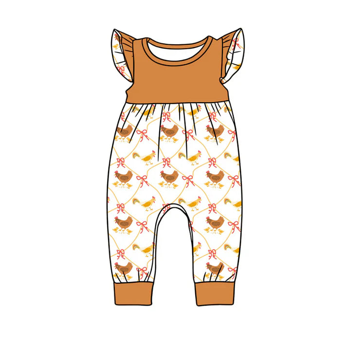 preorder(moq 5) Baby Girls Flutter Sleeve Bows Chicks Checked Farm Rompers 1.9