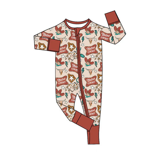 Preorder (moq 5)Baby Boys Mama's Cowboys Western Two Way Zip Convertible Rompers 11.25