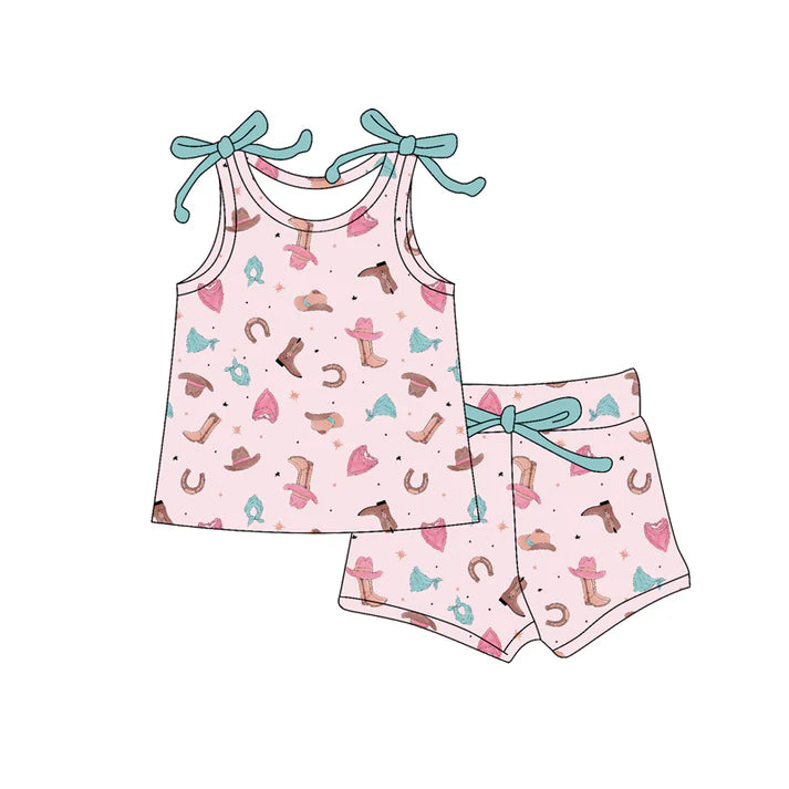 Preorder (moq 5)Baby Girls Boots Hats Cactus Top Shorts Western Clothes Set 12.18