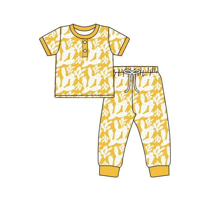 Preorder (moq 5)Baby Boys Polka Dots Cactus Button Top Pants Western Pajamas Set 12.19