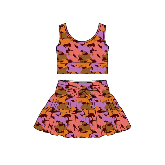 Preorder (moq 5)Baby Girls Sleeveless Rabbits Camo Vest Skirt Shorts Easter Clothes Set 1.2