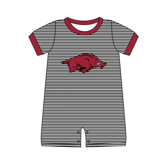 Preorder (moq 5)Baby Boys Black Stripe Bull Skulls Team Shorts Rompers 12.13
