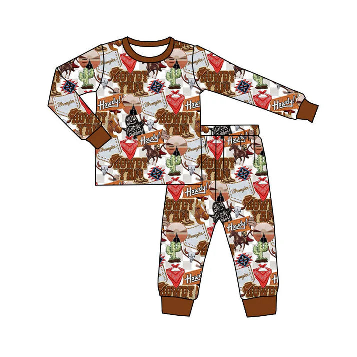 Preorder (moq 5)Baby Boys Howdy Boots Top Pants Western Pajamas Sets 11.25