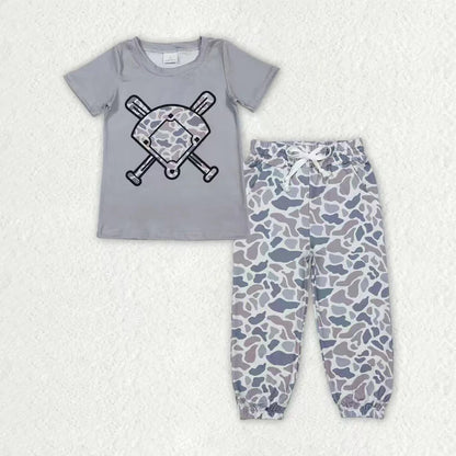 Sibling Baby Boys Southern Camo Baseballs Top Legging Jogger Pants Team Clothes Sets 1.8