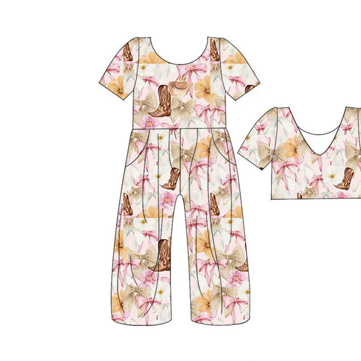 Preorder(moq 5) Baby Girls Flowers Boots Hats Pockets Pants Western Jumpsuits 10.29