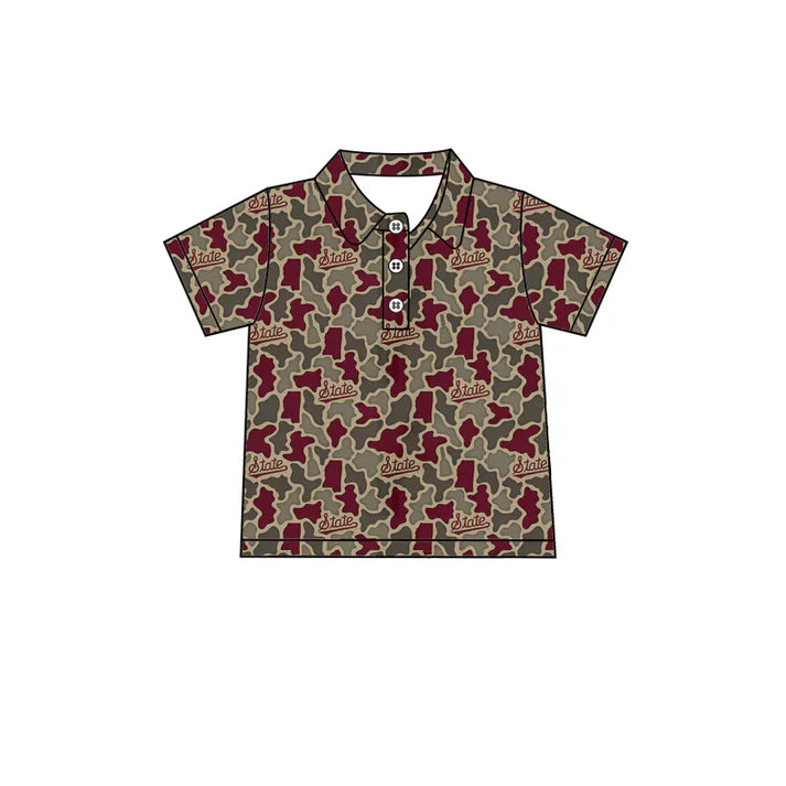 Preorder (moq 5)Baby Boys Southern Red Camo State Team Button Polo Shirts Top 1.8