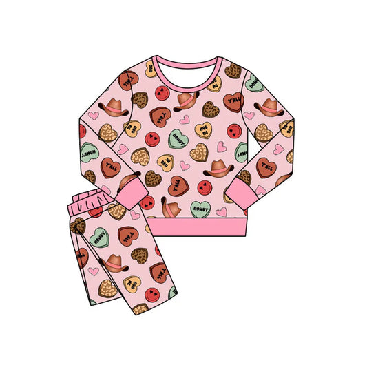 Preorder(moq 5) Baby Girls Hats Leopard Hearts Pants Western Pajamas Sets 11.8