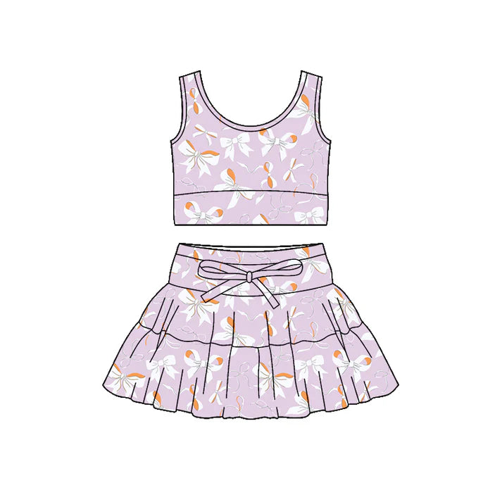 Preorder (moq 5)Baby Girls Sleeveless Lavender Bows Vest Top Skirt Shorts Clothes Sets 12.19