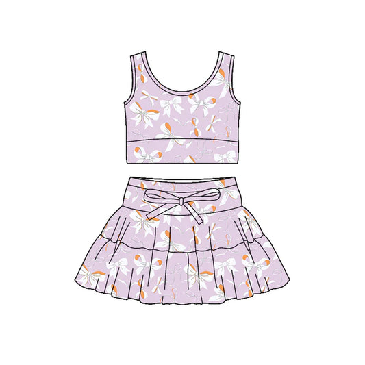 Preorder (moq 5)Baby Girls Sleeveless Lavender Bows Vest Top Skirt Shorts Clothes Sets 12.19