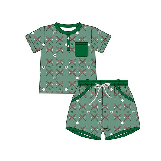 Preorder (moq 5)Baby Boys Short Sleeve Baseball Button Top Pockets Shorts Team Clothes Set 12.17
