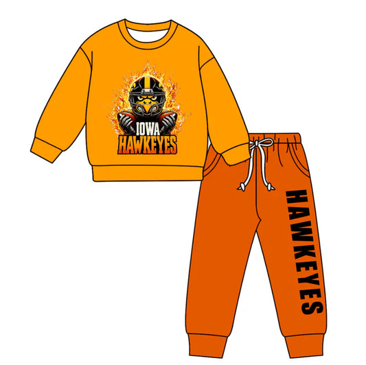 Preorder(moq 5) Baby Boys Iowa Hawkeyes Orange Top Pockets Jogger Pants Team Clothes Sets 11.11