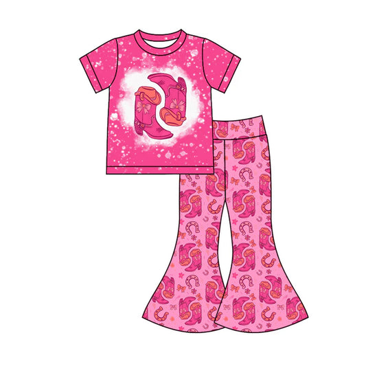 Preorder (moq 5)Baby Girls Bow Boots Top Bell Bottom Pants Western Clothes Sets 11.26