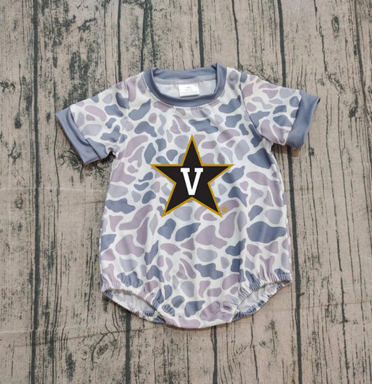 Preorder (moq 5)Baby Boys Grey Camo V Stars Team Rompers 10.30