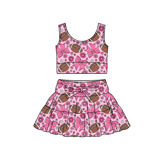 Preorder (moq 5)Baby Girls Sleeveless Footballs Flowers Vests Skirt Shorts Team Clothes Set 1.7