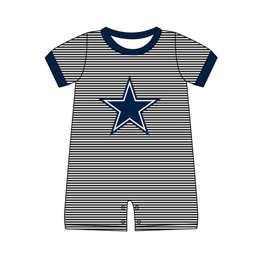 Preorder (moq 5)Baby Boys Black Stripe Stars Team Shorts Rompers 12.13