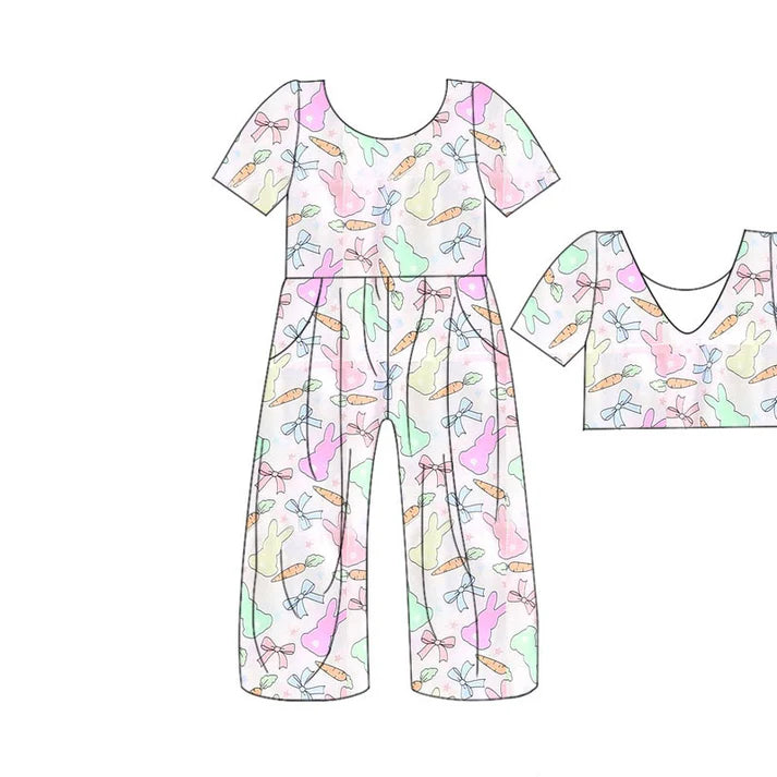 Preorder(moq 5) Baby Girls Colorful Rabbits Carrots Pockets Pants Easter Jumpsuits 10.29