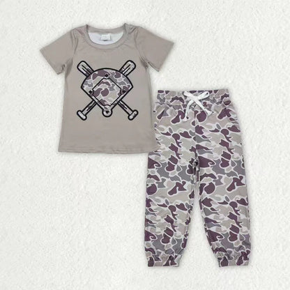 Sibling Baby Boys Southern Camo Baseballs Top Legging Jogger Pants Team Clothes Sets 1.8