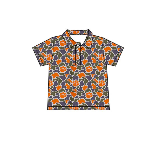 Preorder (moq 5)Baby Boys Southern Orange Camo Pawls Team Button Polo Shirts Top 1.8