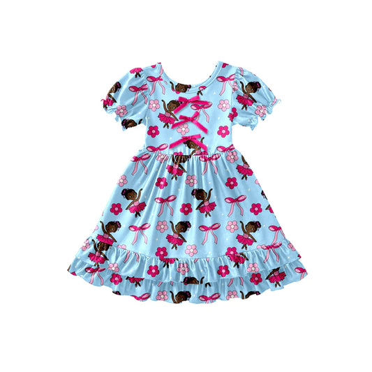Preorder (moq 5)Baby Girls Short Sleeve Bows Flowers Princess Ruffle Knee Length Dresses 12.15