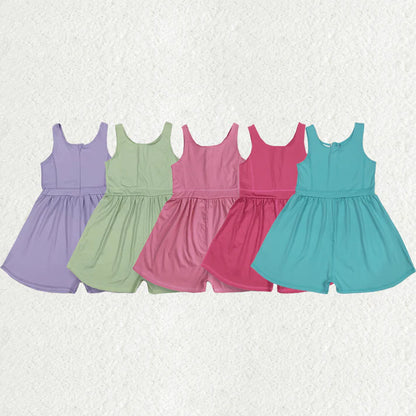 Sibling Baby Girls Jumpsuits Colorful Sleeveless Yoga Jumpsuits 5.28