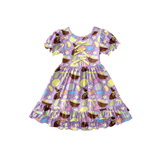Preorder (moq 5)Baby Girls Rabbits Eggs Flowers Easter Ruffle Knee Length Dresses 12.26