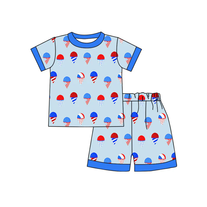 Preorder moq 5 Baby Boys Blue Short Sleeves Ice Cream Top Shorts Pajamas Set 4.14