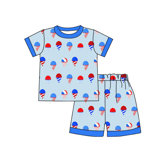 Preorder moq 5 Baby Boys Blue Short Sleeves Ice Cream Top Shorts Pajamas Set 4.14
