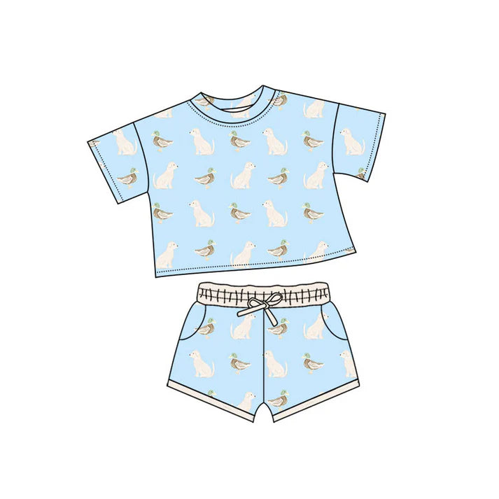 Preorder(moq 5) Baby Boys Ducks Dogs Top Pockets Shorts Hunting Clothes Sets 10.30