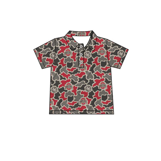 Preorder (moq 5)Baby Boys Southern Red Camo Ohiostate Team Button Polo Shirts Top 1.8