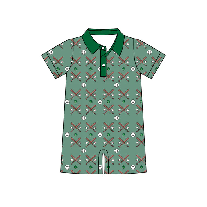 Preorder (moq 5)Baby Boys Short Sleeve Baseballs Button Team Shorts Rompers 12.17