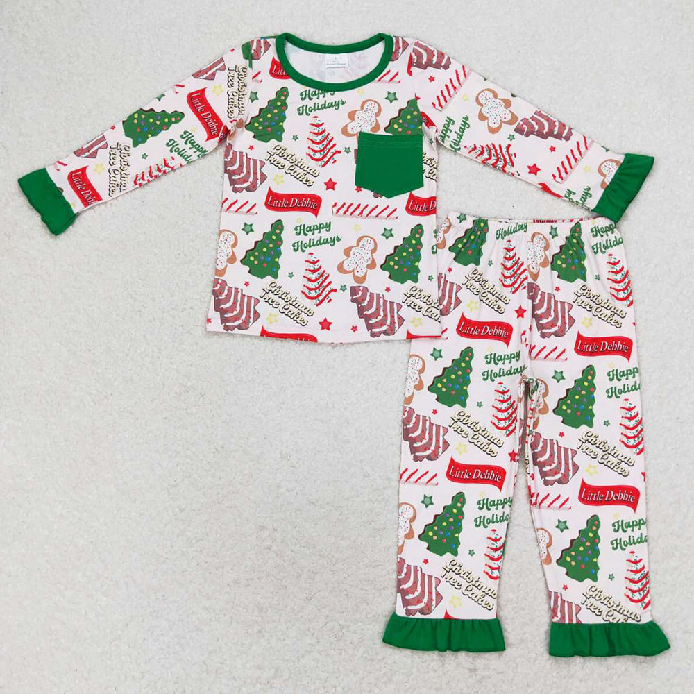 Baby Girls Pajamas Christmas Season Tree Pocket Shirt Pants Pajamas Sleepwear Sets GLP1229