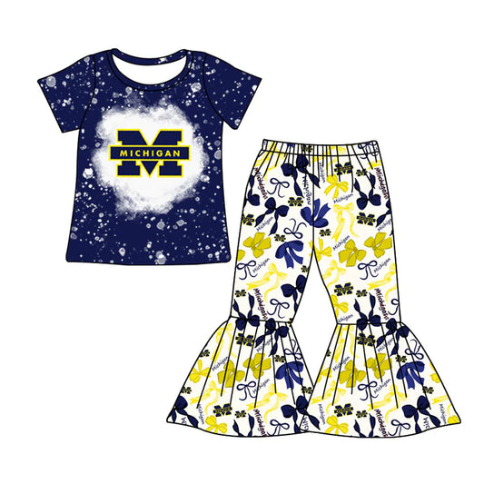 Preorder MOQ 5 Bleached navy M top bow pants girls team clothes 8.26