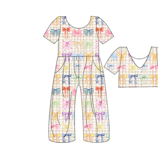 Preorder(moq 5) Baby Girls Colorful Bows Checked Pockets Pants Jumpsuits 10.29