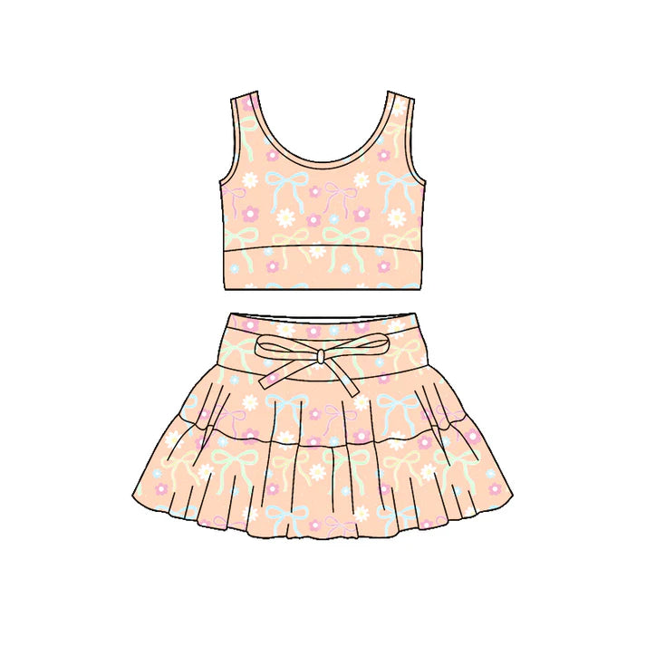 Preorder (moq 5)Baby Girls Sleeveless Colorful Flower Bows Vest Top Skirt Shorts Clothes Sets 12.19