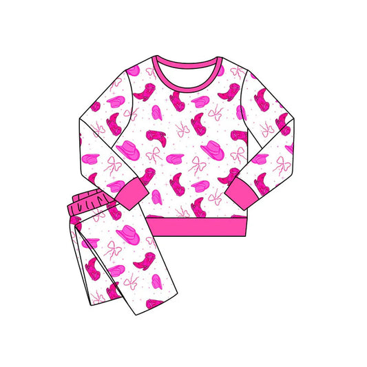 Preorder(moq 5) Baby Girls Hats Boots Bows Pants Western Pajamas Sets 11.8