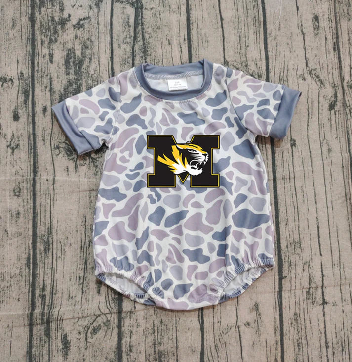 Preorder (moq 5)Baby Boys Grey Camo M Tigers Team Rompers 10.30
