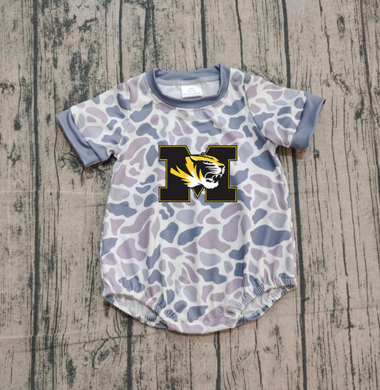 Preorder (moq 5)Baby Boys Grey Camo M Tigers Team Rompers 10.30