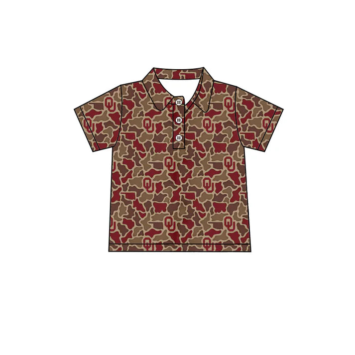 Preorder (moq 5)Baby Boys Southern Red Camo OU Team Button Polo Shirts Top 1.8