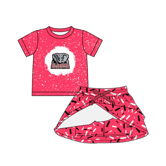 Preorder (moq 5)Baby Girls Pink Short Sleeves Elephant Alabama Top Drip Skirts Team Set 6.14