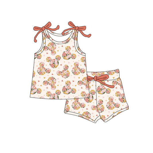 Preorder moq 5 Baby Girls Bows Sleeveless Cartoon Mouse Floral Top Short Set 4.17